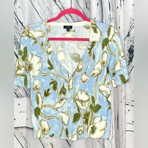 Talbots Cardigan Sweater V-Neck Button Front Short Sleeves Pearls Petite S